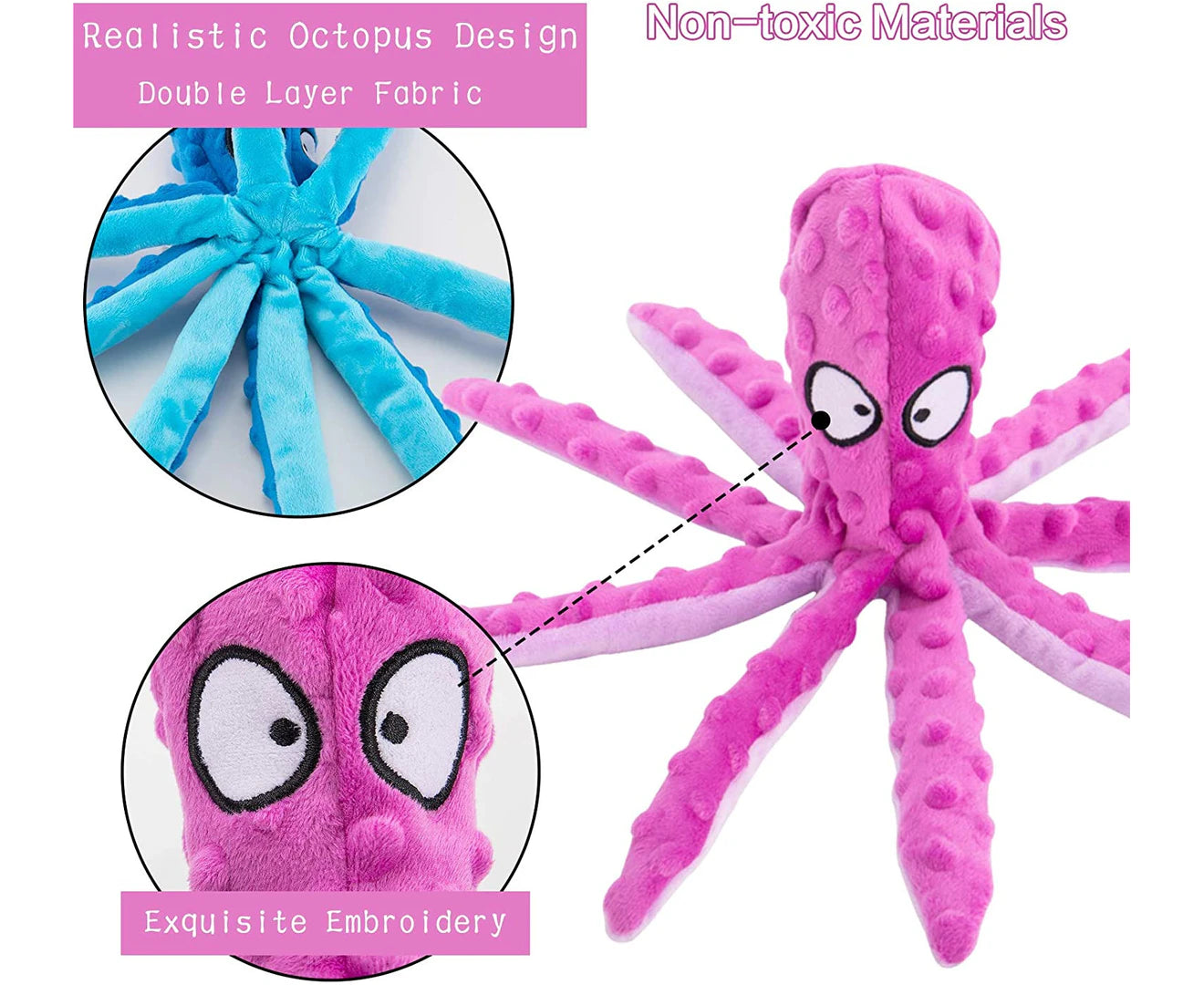 3 Pack Pet Interactive Dog Toys for Small and Medium Dogs, Durable Plush Squeaky Octopus Dog Toy for Puppy Teething Chew Toys