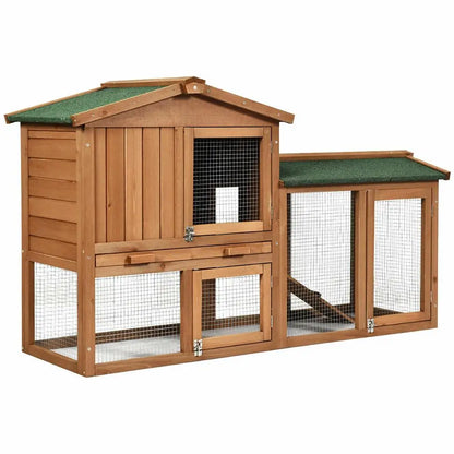 58" Wooden Rabbit Hutch Large Chicken Coop Weatherproof Indoor Outdoor Use