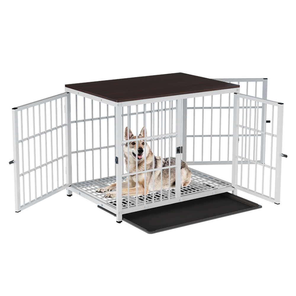 3-Door Dog Furniture Style Dog Crate End Table Pet Kennel with Removable Tray_10