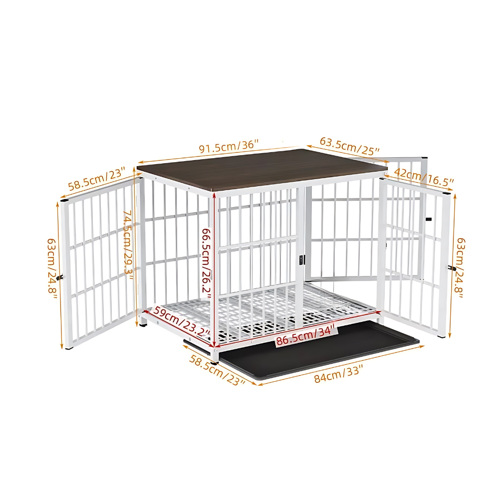 3-Door Dog Furniture Style Dog Crate End Table Pet Kennel with Removable Tray_14