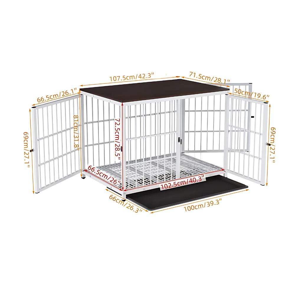 3-Door Dog Furniture Style Dog Crate End Table Pet Kennel with Removable Tray_15