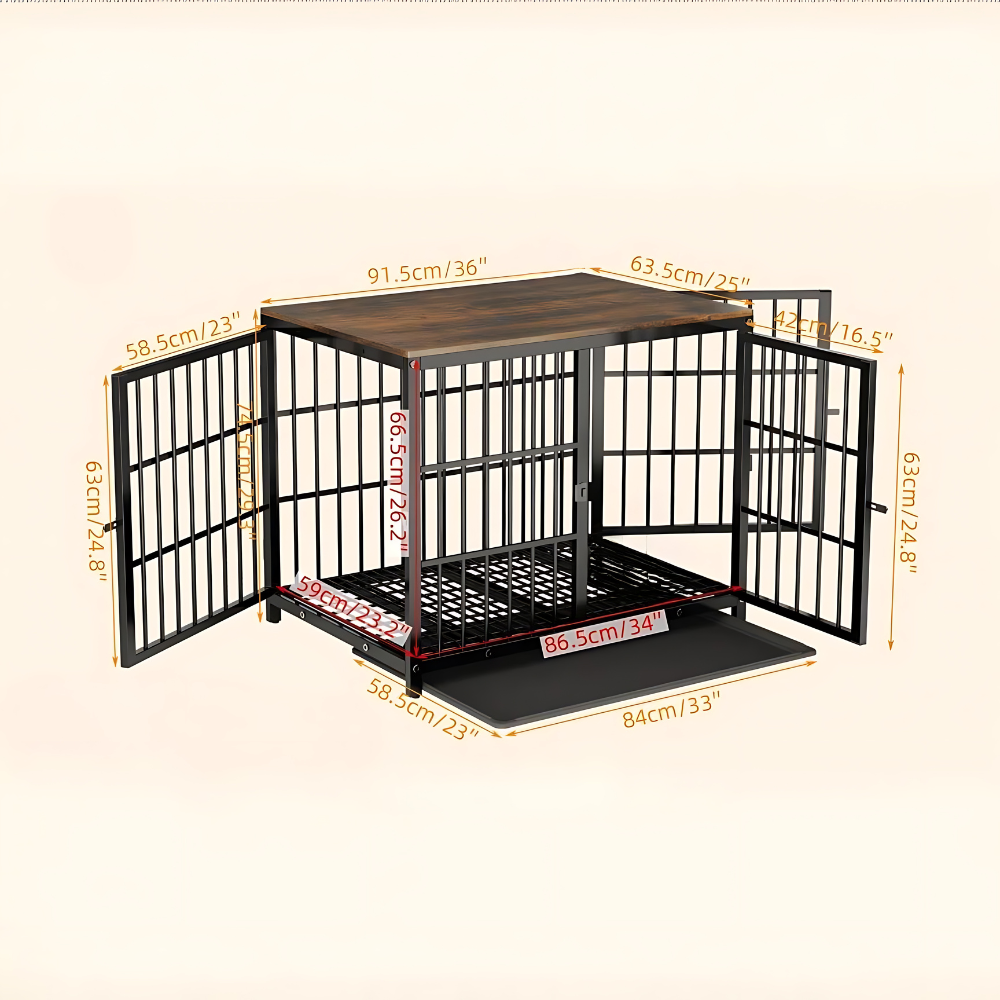 3-Door Dog Furniture Style Dog Crate End Table Pet Kennel with Removable Tray_17