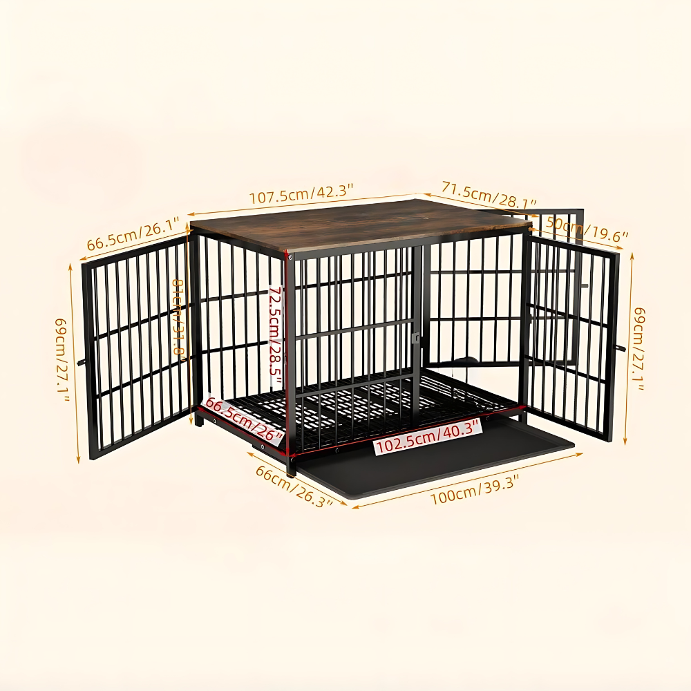 3-Door Dog Furniture Style Dog Crate End Table Pet Kennel with Removable Tray_18