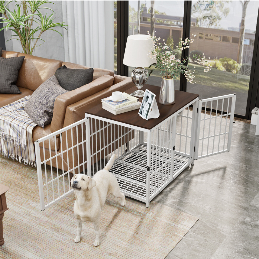 3-Door Dog Furniture Style Dog Crate End Table Pet Kennel with Removable Tray_1