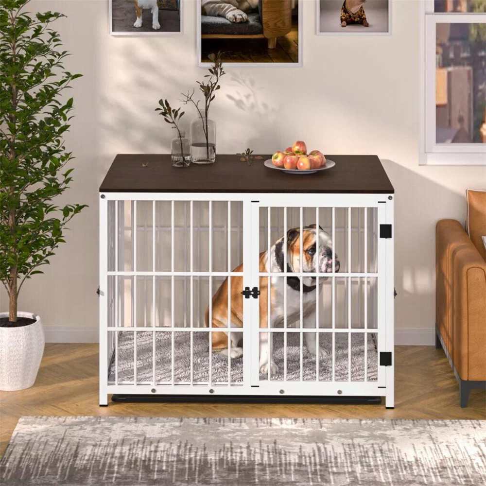 3-Door Dog Furniture Style Dog Crate End Table Pet Kennel with Removable Tray_3