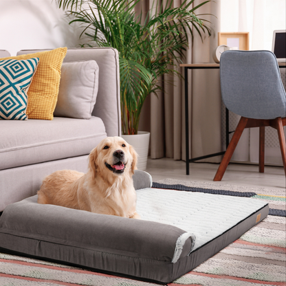 L-shape Pet Calming Bed Chaise Sofa Kennel Mat with Removable Plush Cover_2