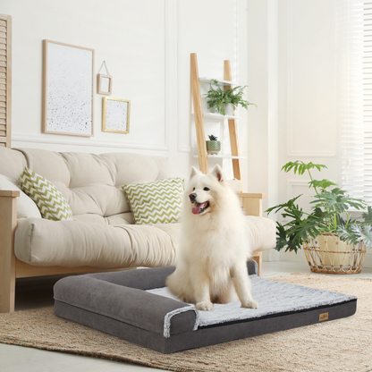 L-shape Pet Calming Bed Chaise Sofa Kennel Mat with Removable Plush Cover_1