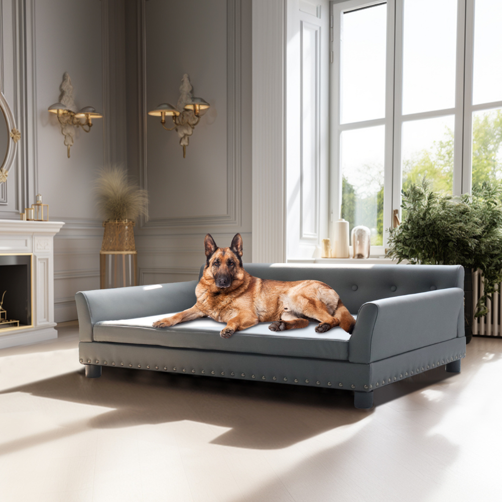 Luxurious Elevated Dog Bed Sofa with Microfiber Leather Cover_1