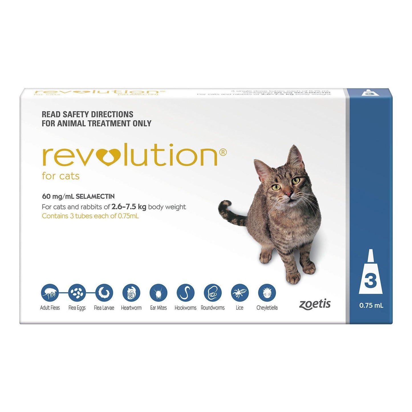 Revolution for Cats and Rabbits 2.6 - 7.5Kg Blue 3 Pack Long Expiry