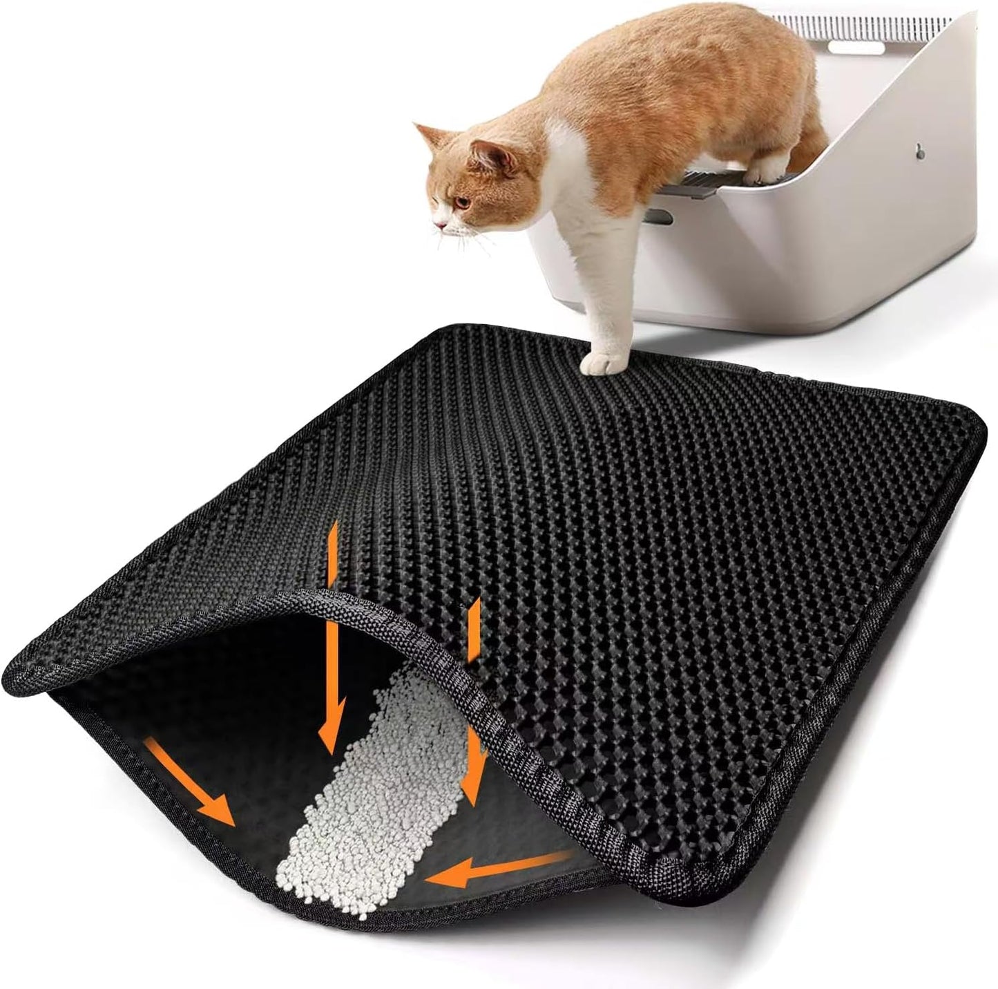 Conlun Cat Litter Mat Cat Litter Trapping Mat, Honeycomb Double Layer Design, Urine and Water Proof Material, Scatter Control, Less Waste，Easier to Clean,Washable