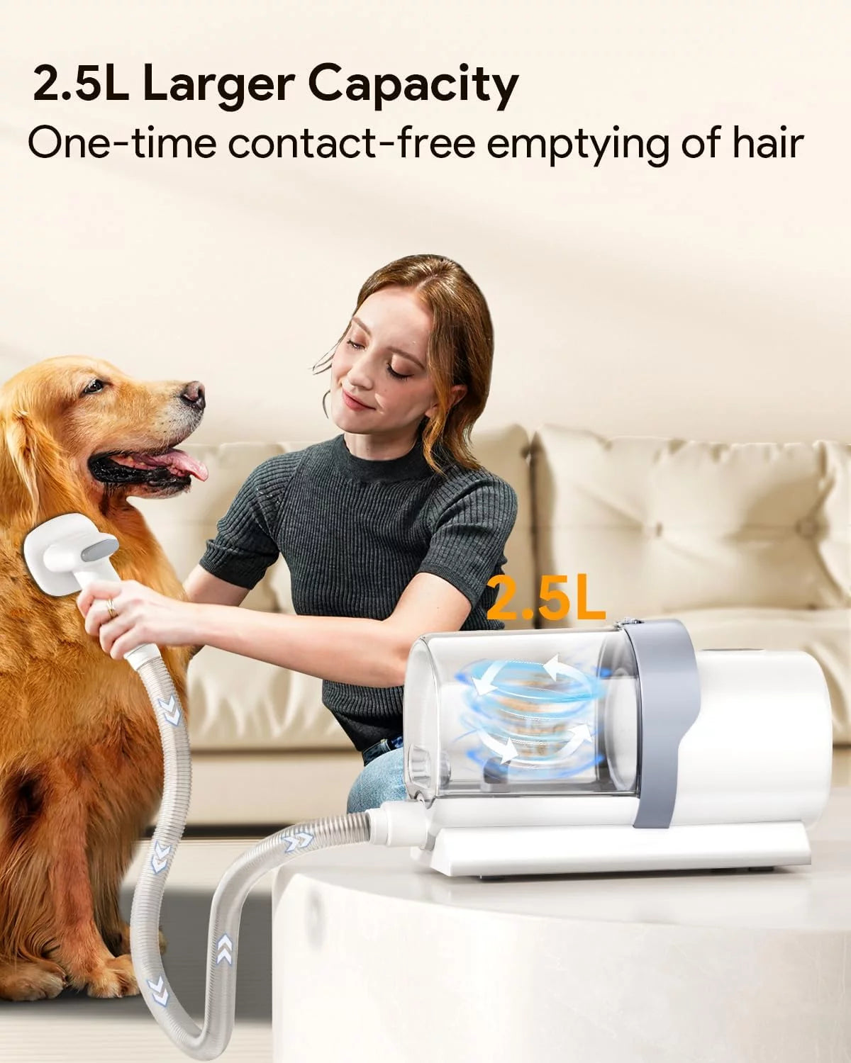 Dog Grooming Kit & Vacuum, Suction 99% Pet Hair, 2.5L Large Capacity Dust Cup, 5 Pet Grooming Tools, Low Noise Dog Hair Remover Pet Grooming Supplies for Dogs Cats