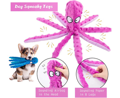 3 Pack Pet Interactive Dog Toys for Small and Medium Dogs, Durable Plush Squeaky Octopus Dog Toy for Puppy Teething Chew Toys