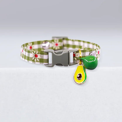 Collar Candy Avocado Pendant Cat Plaid Cat Collars Bell Cartoon Necklace Adjustable Collar for Cat Small Dog Pet Cat Accessories