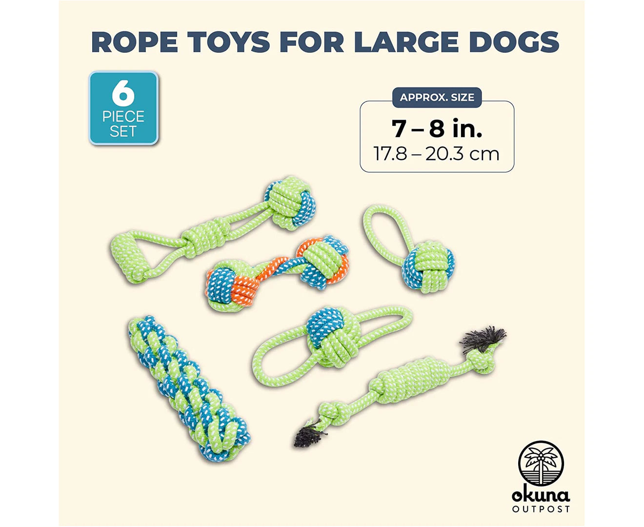 Dog Rope Toys for Large Pets, Fetch and Chew Toys, 6 Designs (6 Pack)