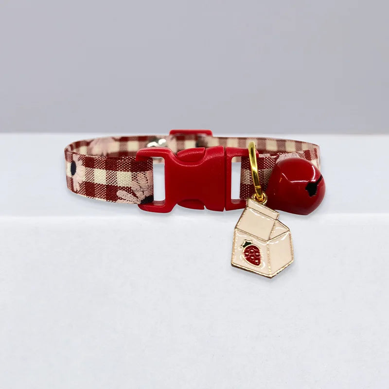 Collar Candy Avocado Pendant Cat Plaid Cat Collars Bell Cartoon Necklace Adjustable Collar for Cat Small Dog Pet Cat Accessories