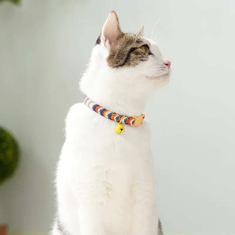 Colorful Collar Fit for Cat Puppy Necklace Adjustable 19-32Cm Collar Harness Cute Pattern Pet Dog Collar with Bells Pet Supplies